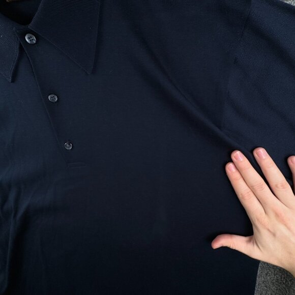 Robert Barakett Knit Polo Sweater Navy Blue Point Collar Medium LIGHTWEIGHT - Picture 13 of 14